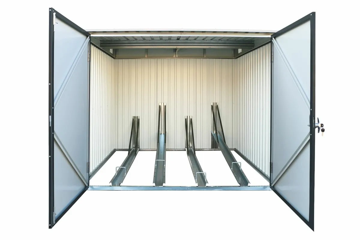 6x6 Steel Grey Bicycle Stores with Ramps. - Image 1
