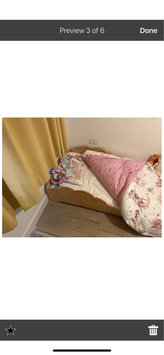 Kids french wooden (oak) bed frame with mattress - Image 1