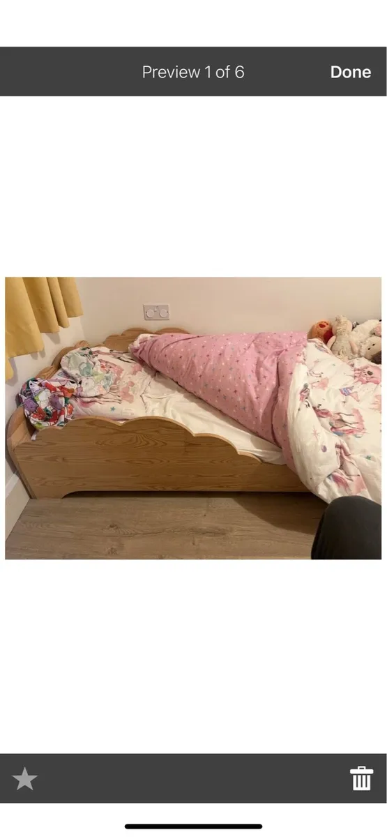 Kids french wooden (oak) bed frame with mattress - Image 2