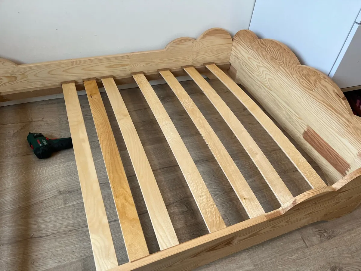 Kids french wooden (oak) bed frame with mattress - Image 3