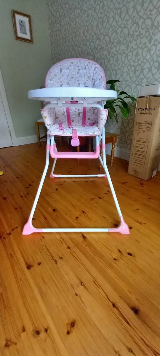 Baby Travel Cot plus fitted sheets and high chair - Image 1