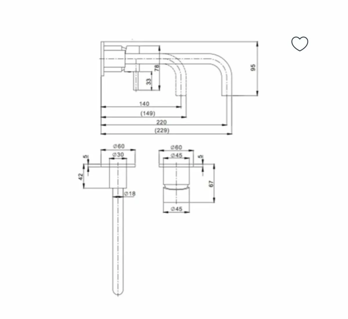 Bathroom 2 Hole Wall Mounted Bathroom Mixer Tap - Image 3