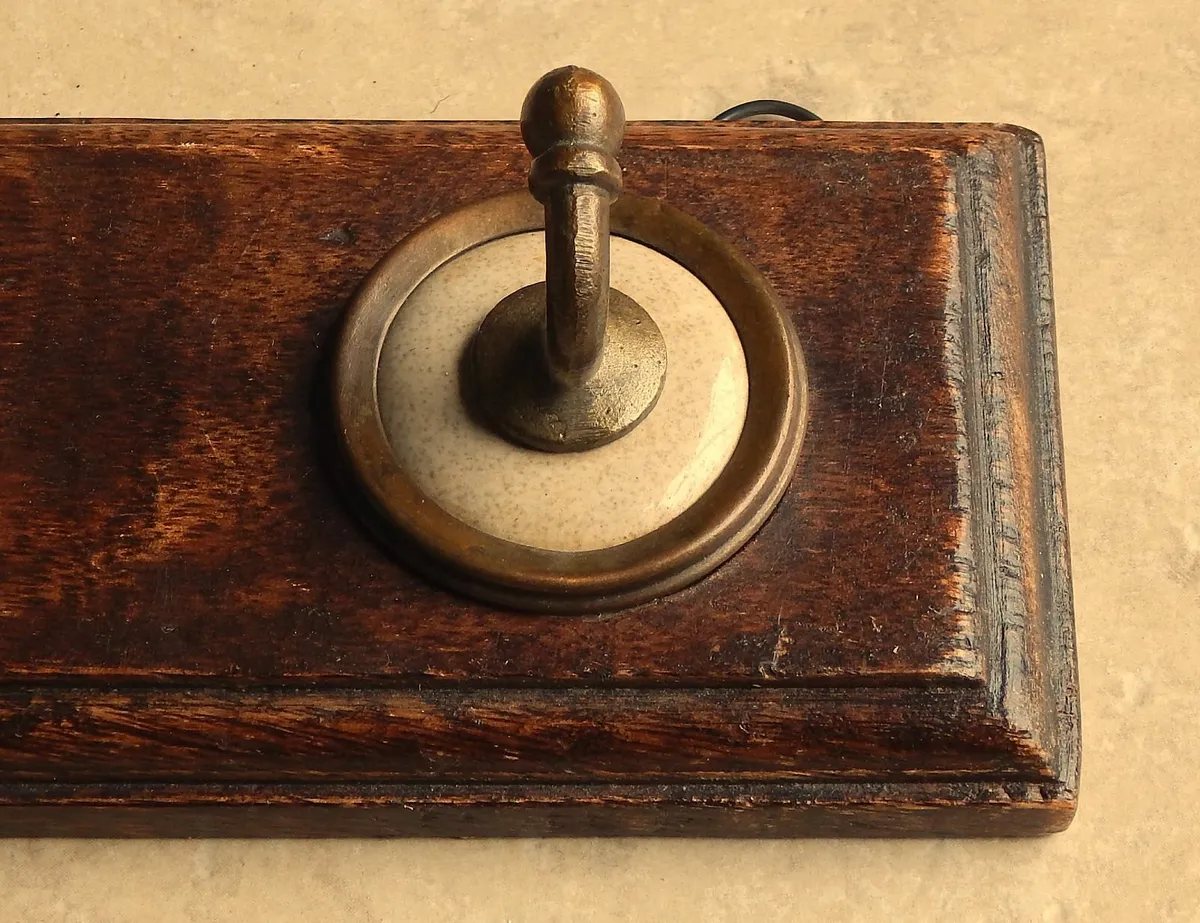 Ceramic & Metal Coat Hook Rack on Wood Base - Image 2