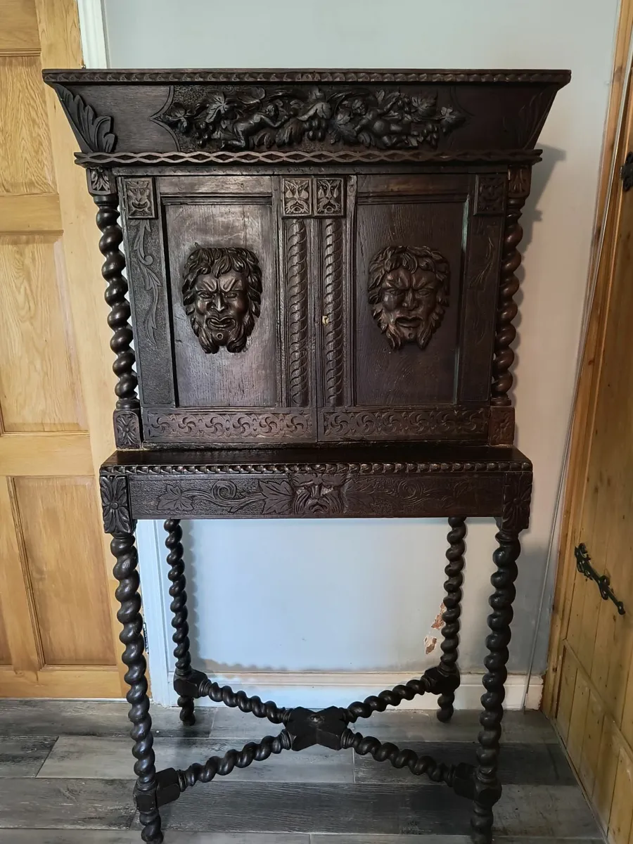 Antique Late 19th Century Solid Oak Hall Cabinet - Image 1