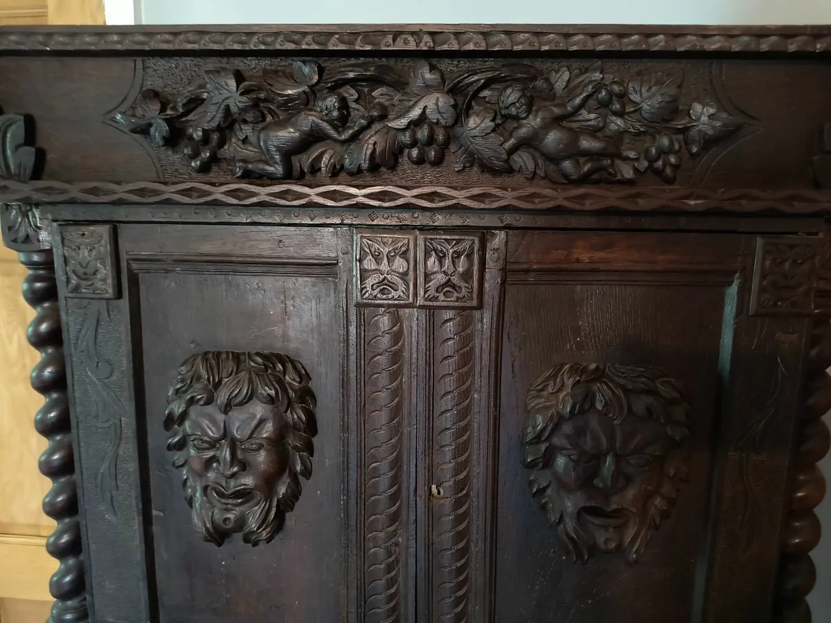 Antique Late 19th Century Solid Oak Hall Cabinet - Image 2
