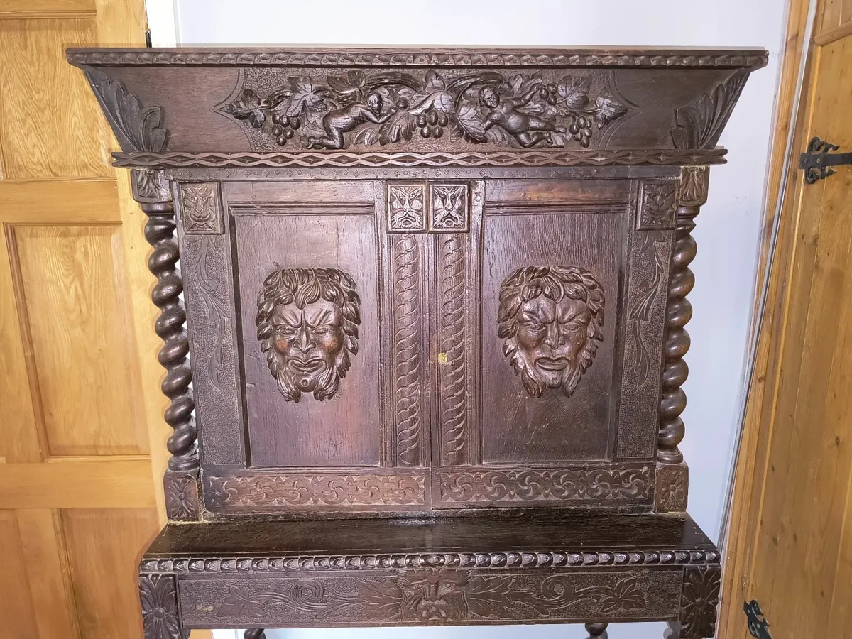 Antique Late 19th Century Solid Oak Hall Cabinet - Image 3