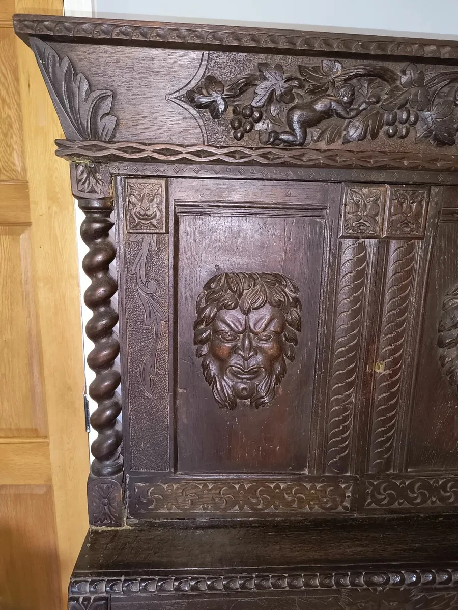 Antique Late 19th Century Solid Oak Hall Cabinet - Image 4