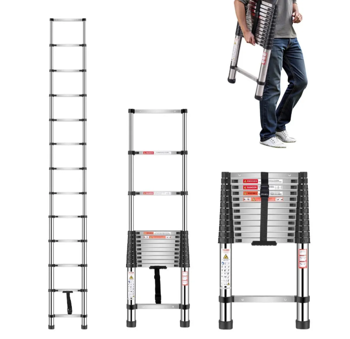 3.8m Metre Telescopic Ladder 12.5ft NEW - Image 2