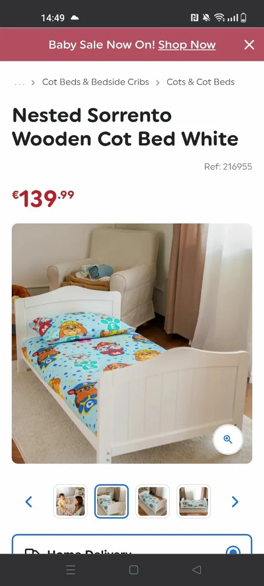 Nested Sorrento Wooden Cot Bed White - Image 2