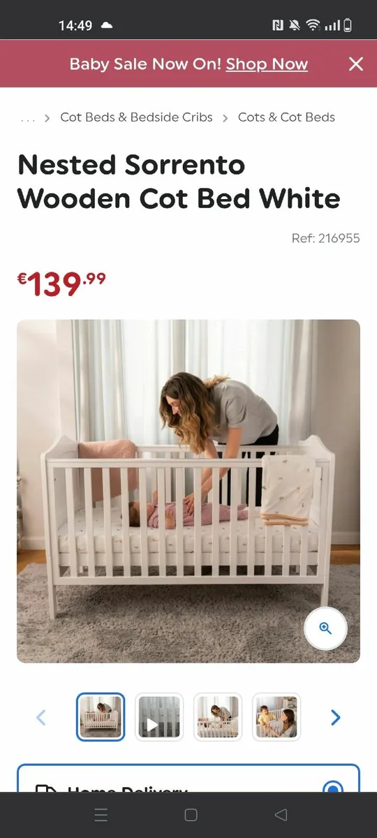 Nested Sorrento Wooden Cot Bed White - Image 1