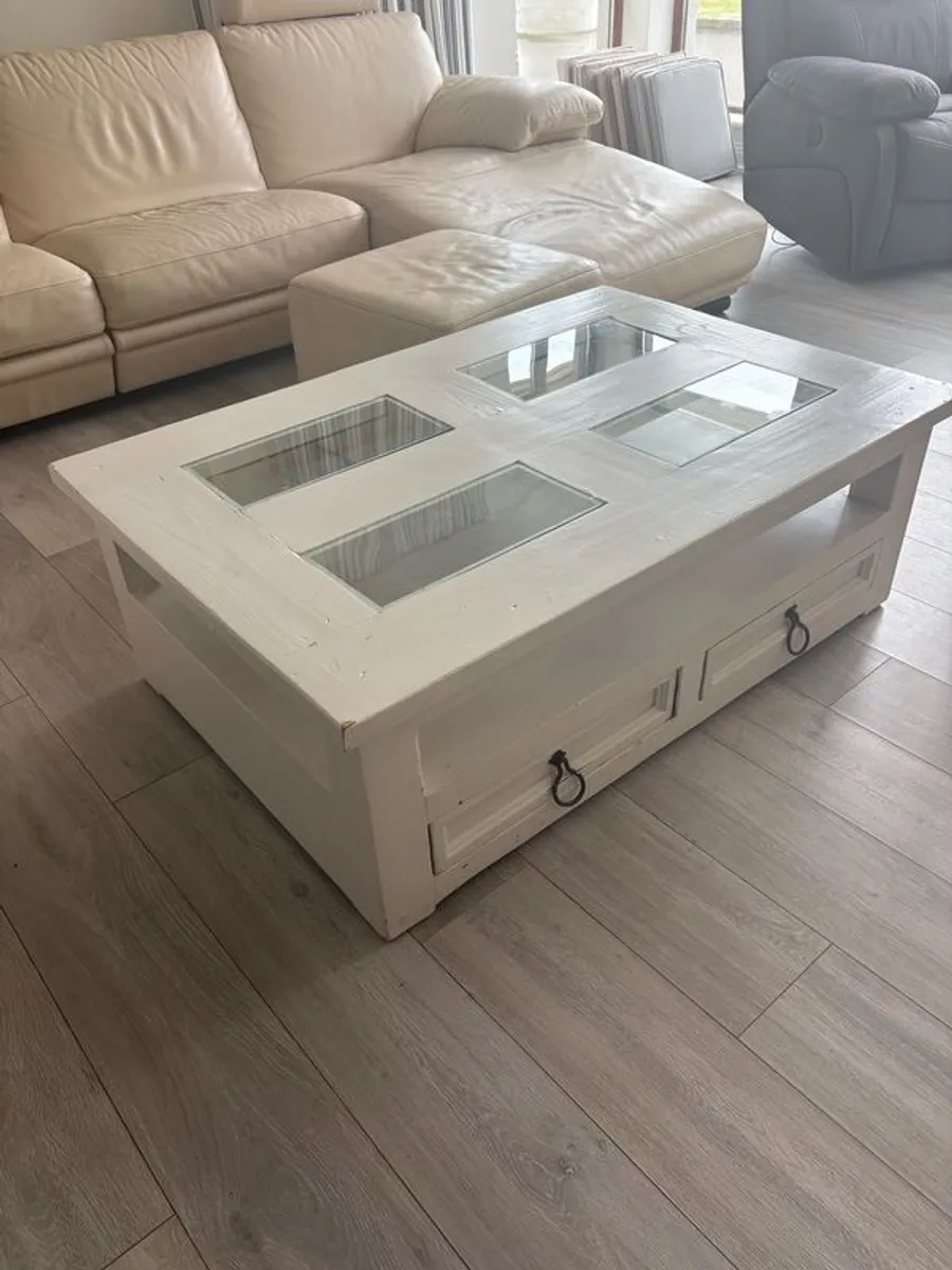 White Wood and Glass Coffee Table - Image 1