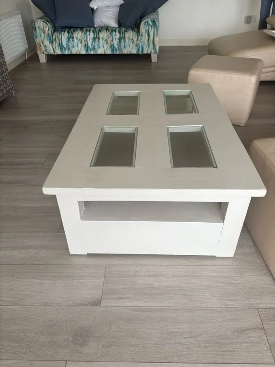 White Wood and Glass Coffee Table - Image 2