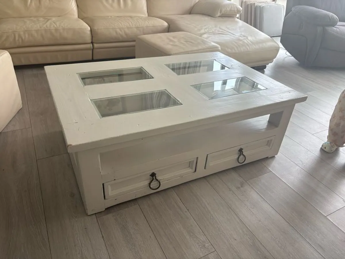 White Wood and Glass Coffee Table - Image 3