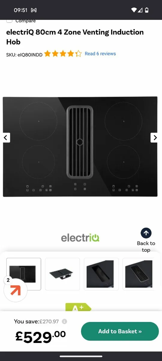 electriQ 80cm 4 Zone Venting Induction Hob - Image 2