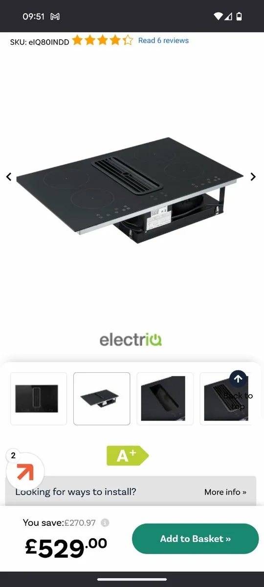 electriQ 80cm 4 Zone Venting Induction Hob - Image 3