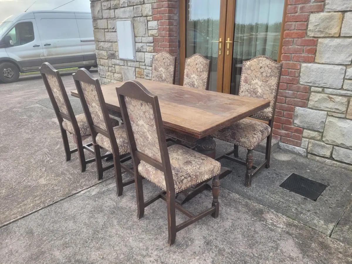Antique oak table and chairs - Image 1