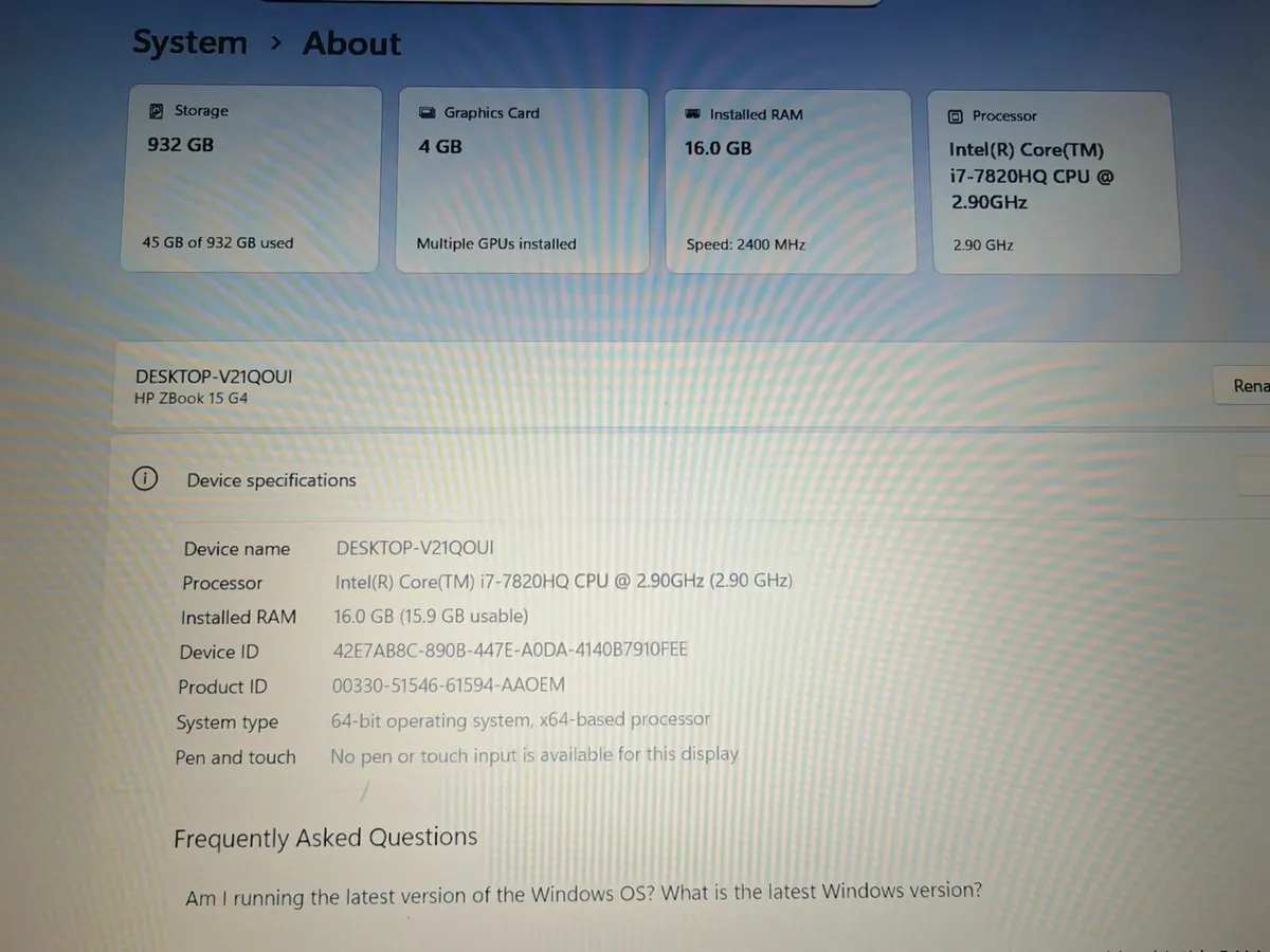 HP ZBook 15 G4 | i7 | 16GB | 1TB | 15.6" FHD | - Image 4
