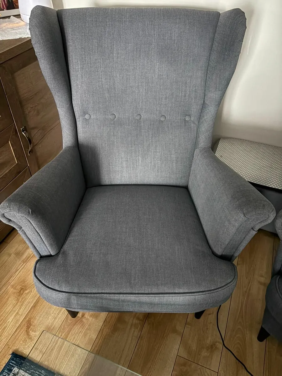 Armchairs,  Glass table and Bookcase with 2 drawer - Image 1