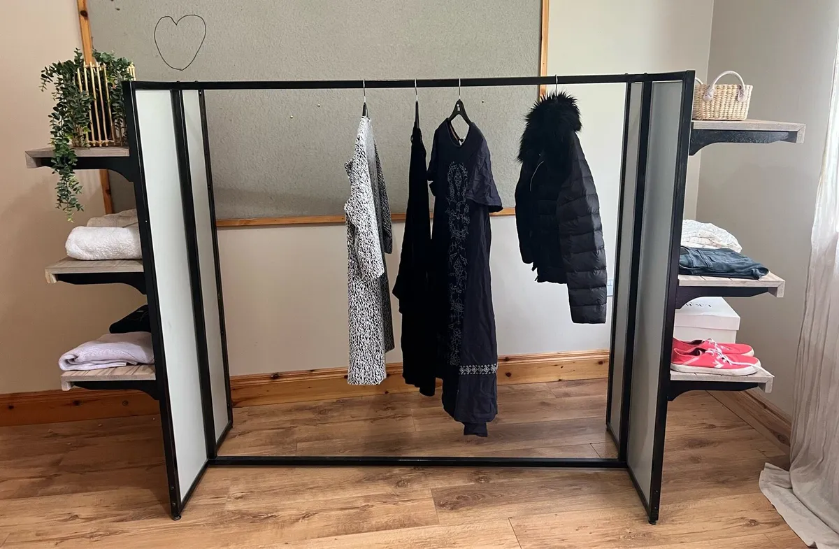 Industrial Style Clothes Rail with Modular Shelves - Image 1