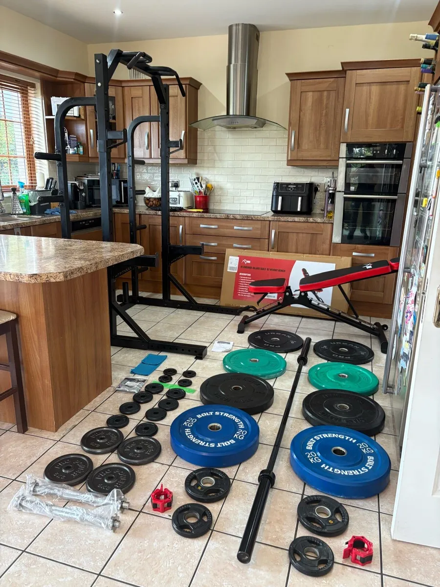 GREAT PRO GYM SQUAT RACK, OLYMPIC SET,NEW BENCH!!! - Image 1
