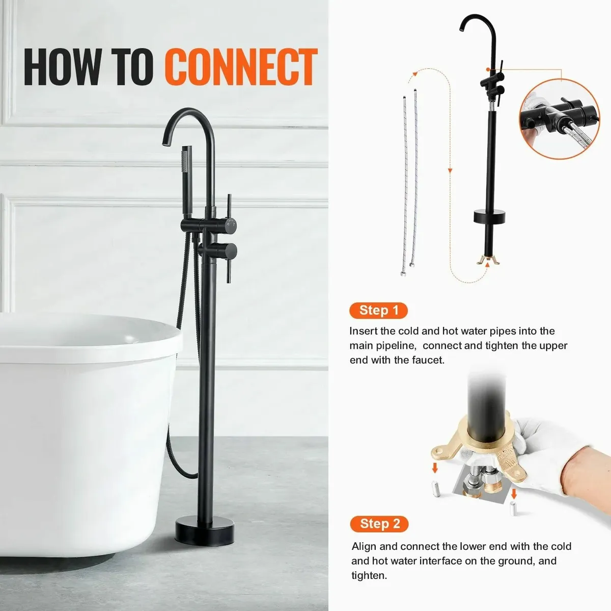 Freestanding Bathtub Faucet, Floor Mount, Freesta - Image 2