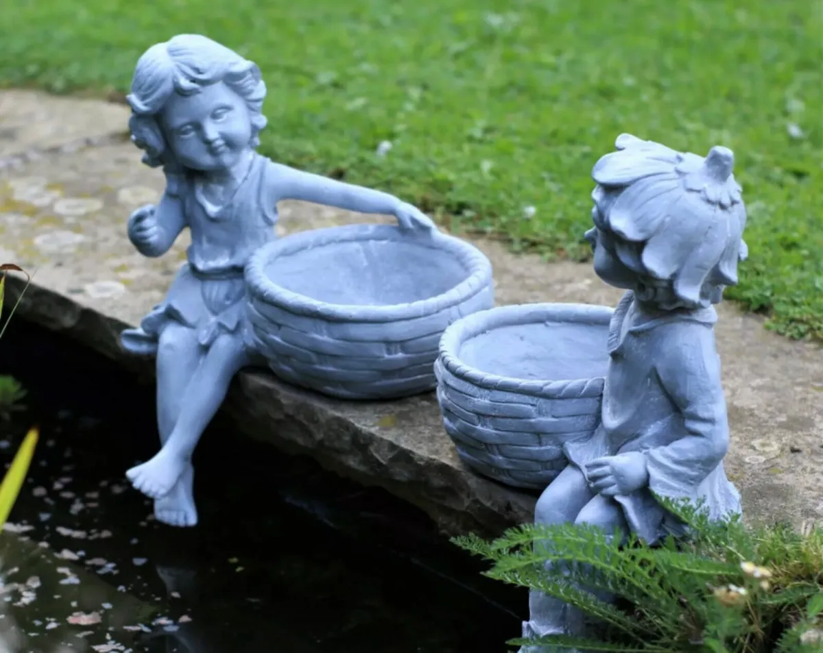 Garden Ornament Boy & Girl Cherubs Planters NEW - Image 1