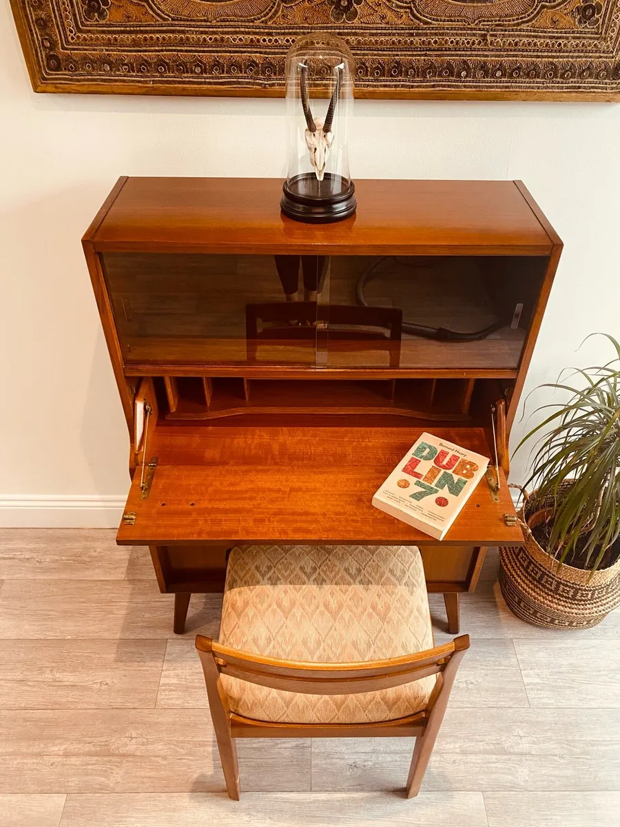 Mid Century Bureau Writing Desk Bookcase - Image 2
