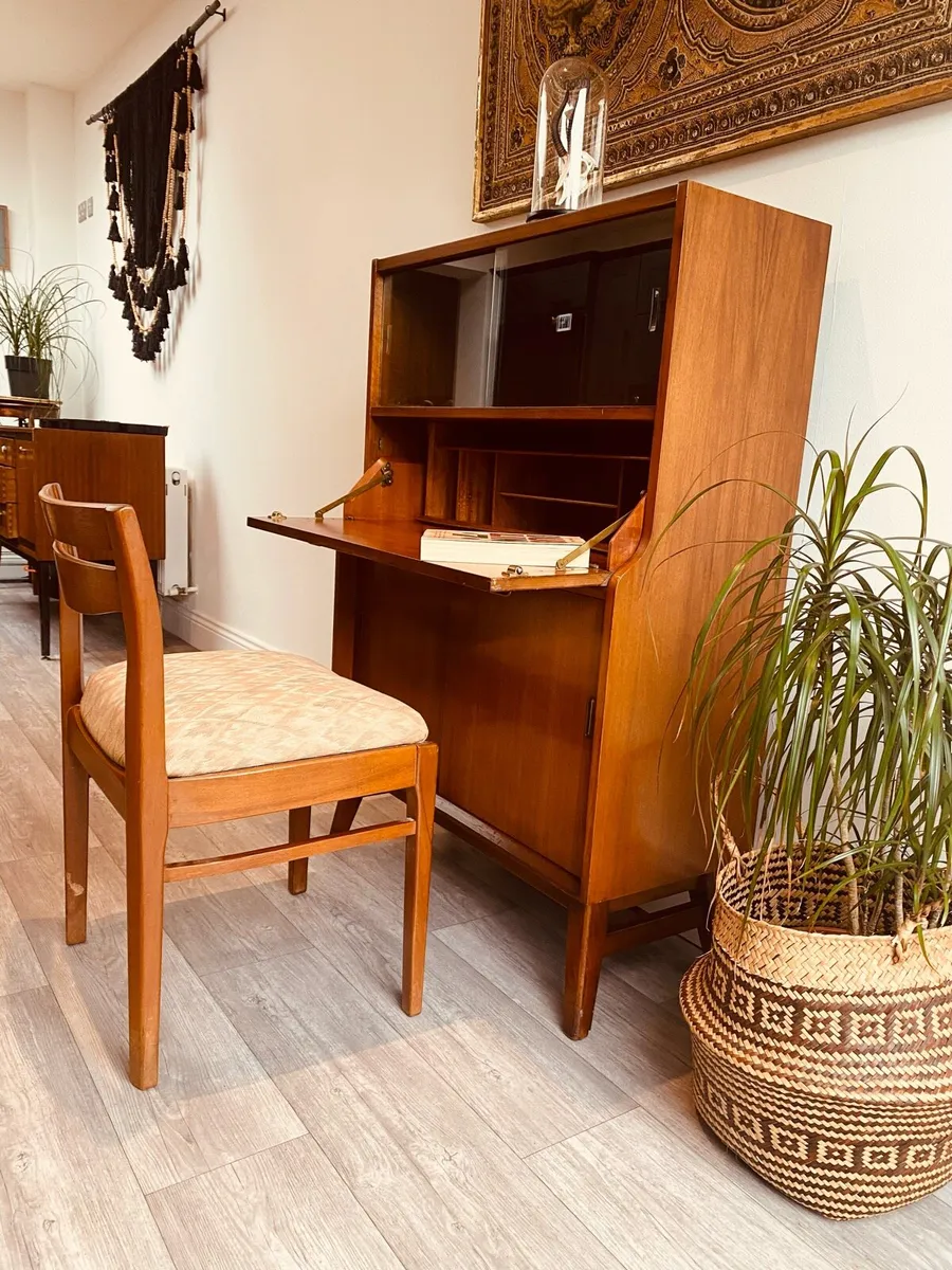 Mid Century Bureau Writing Desk Bookcase - Image 3