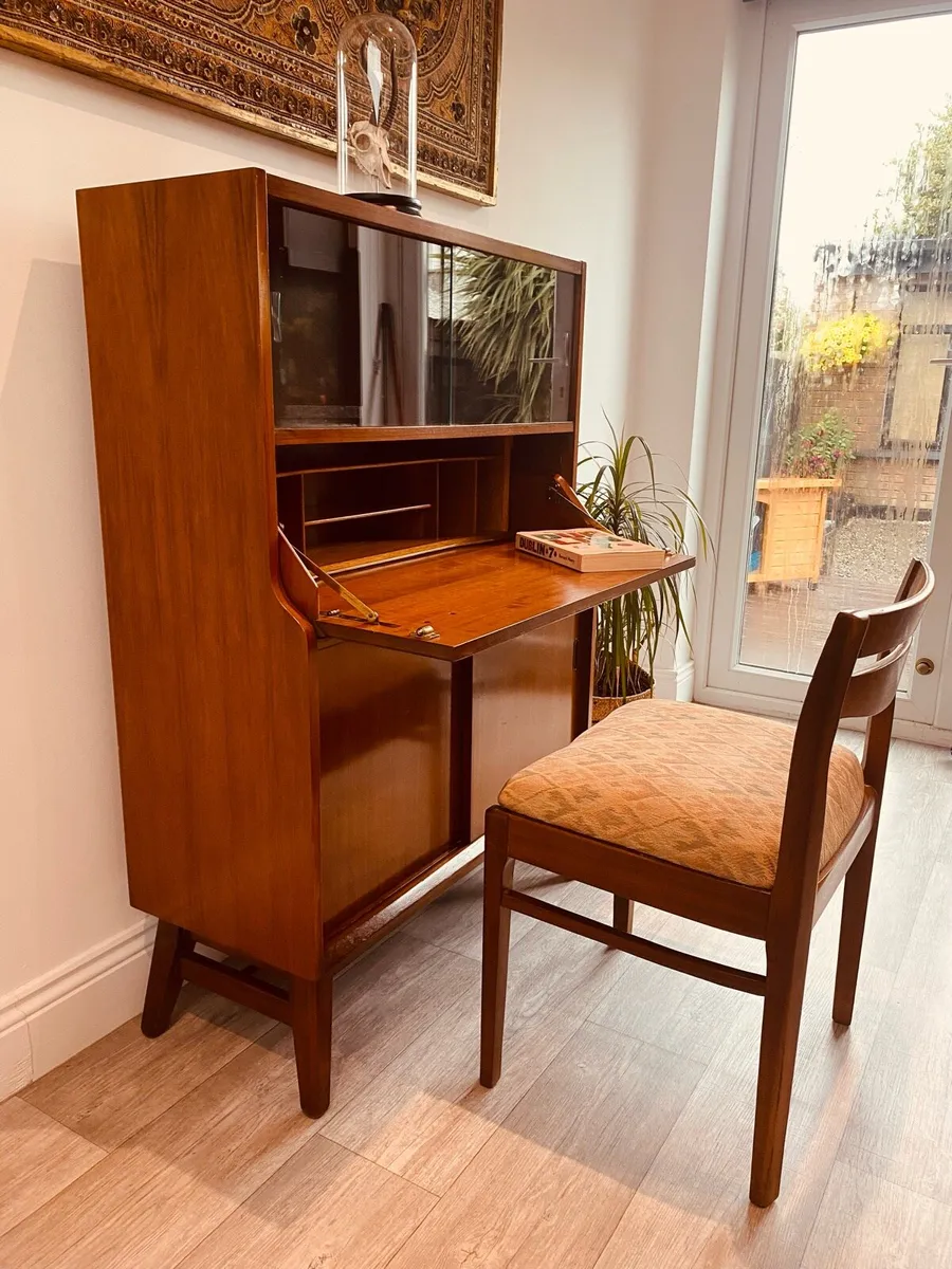 Mid Century Bureau Writing Desk Bookcase - Image 4