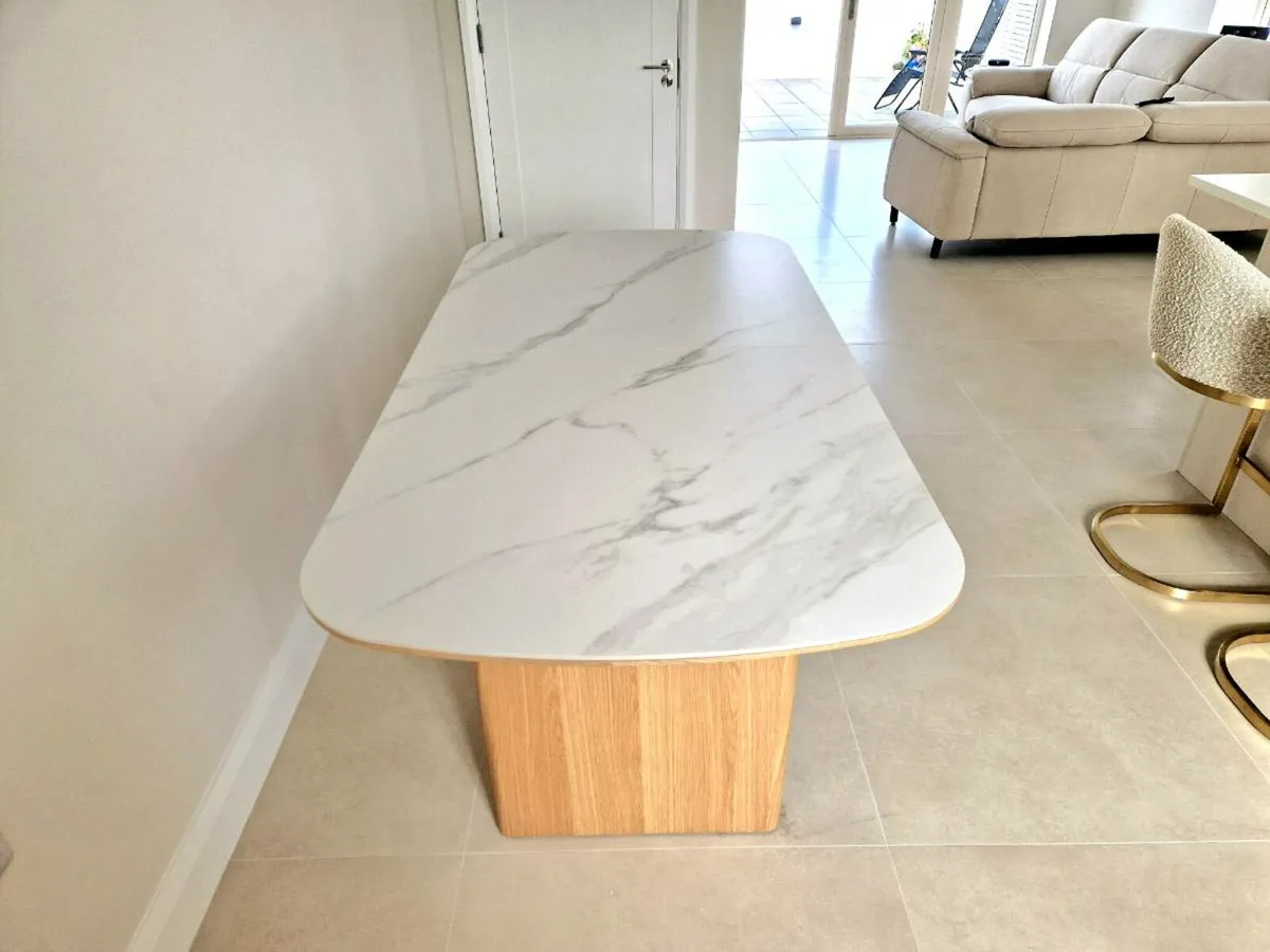 White Marble Ceramic & Oak Dining Table (As New) - Image 2