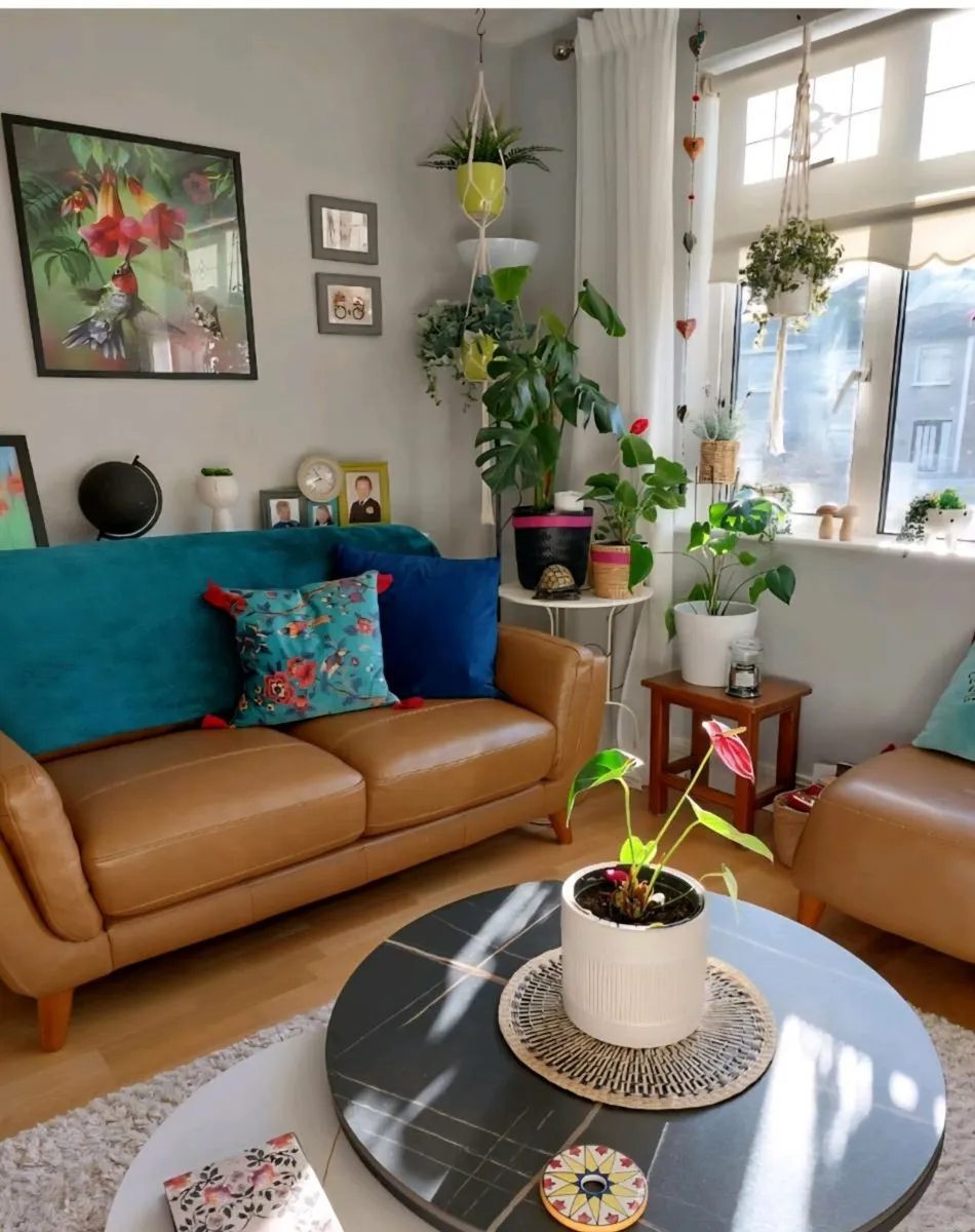 Leather sofa armchair and poofe - Image 2