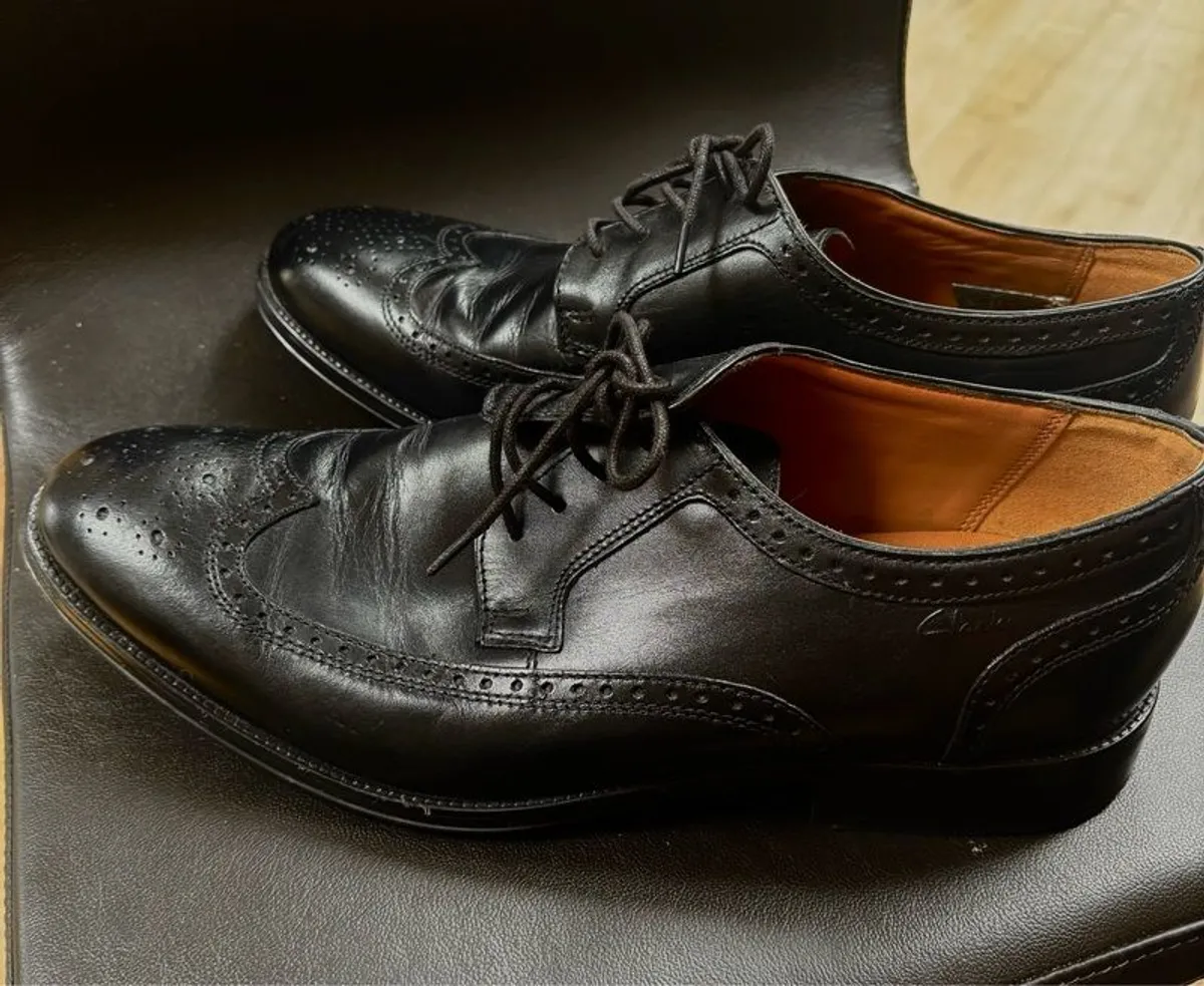 Clarks Black Leather Brogues - Image 1