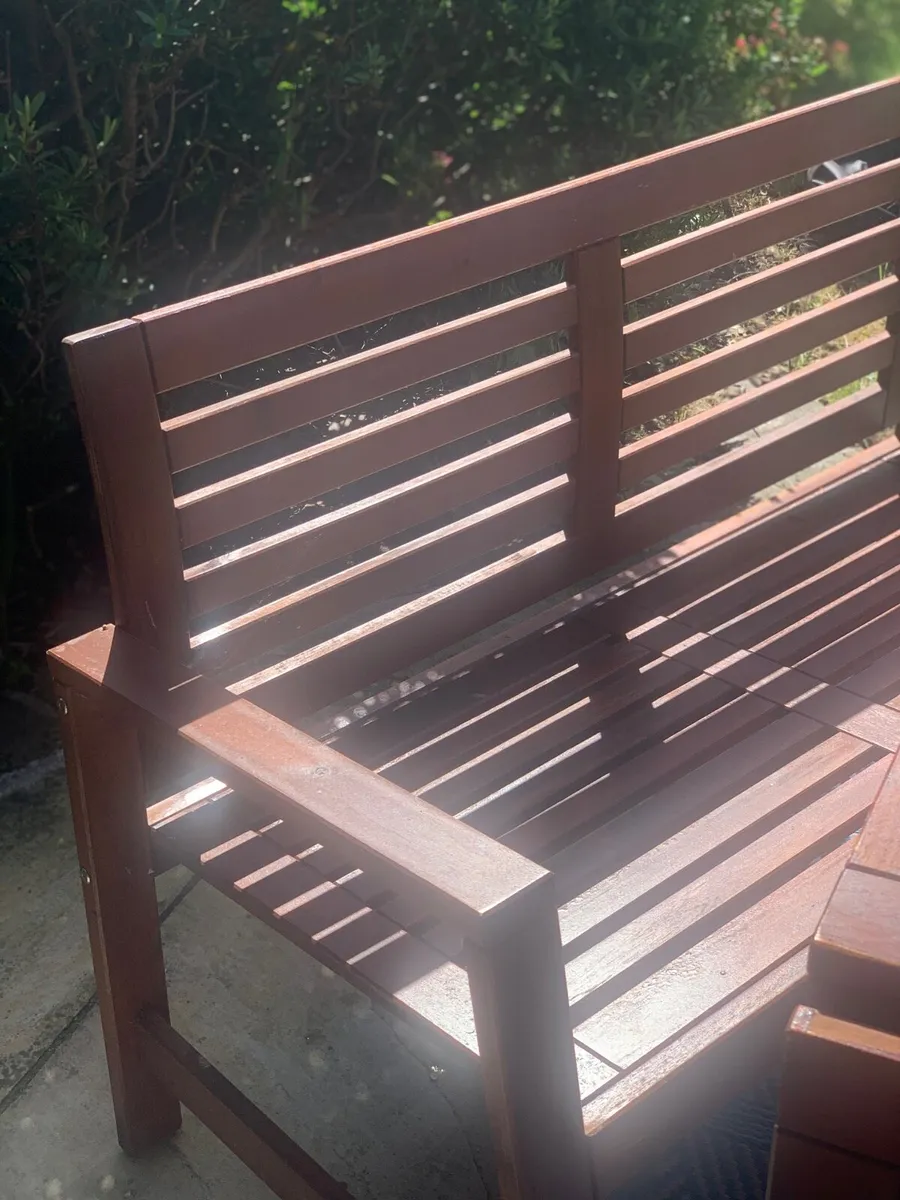 Wood table 4 chairs and bench - Image 3