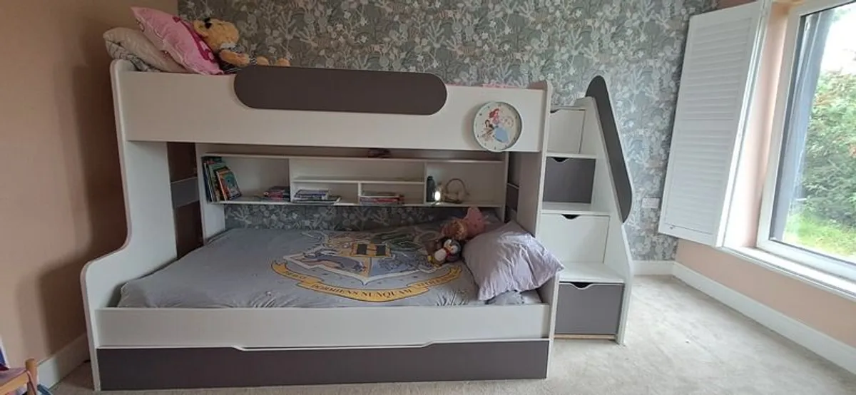 Kids Bunk Bed with Storage + Mattresses (Moveable Stairs) - Image 1