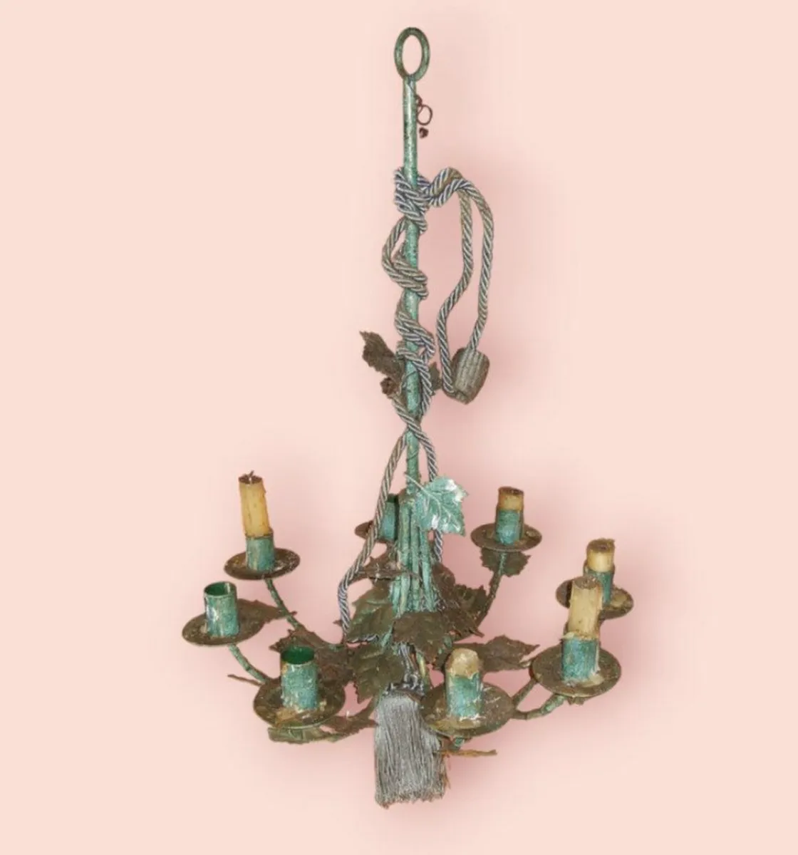 Vintage Metal Ceiling Candle Chandelier - Image 4
