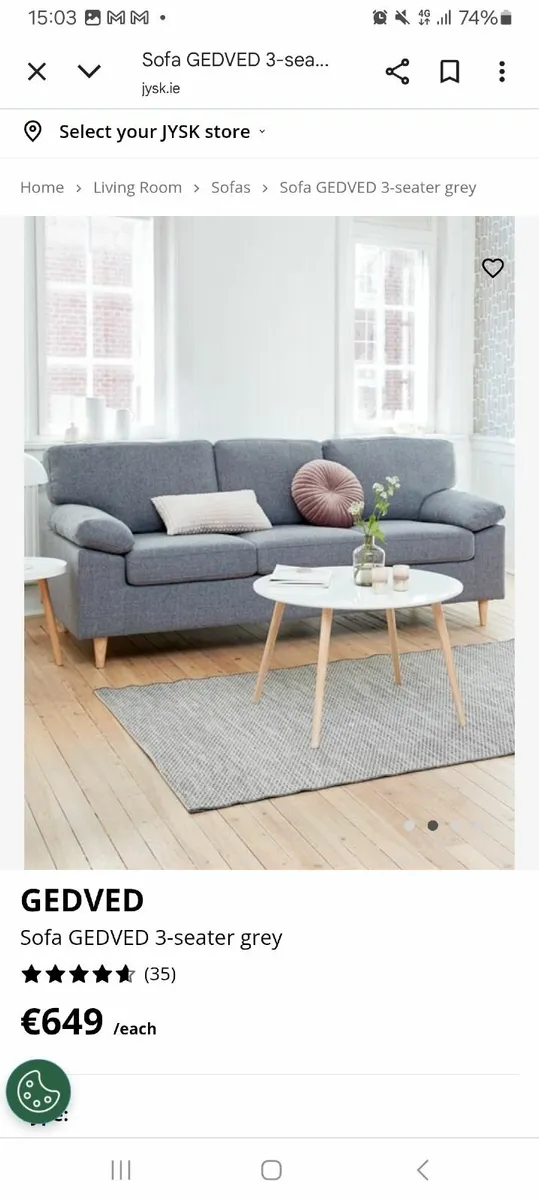 Grey 3 seater sofa/couch - Image 1