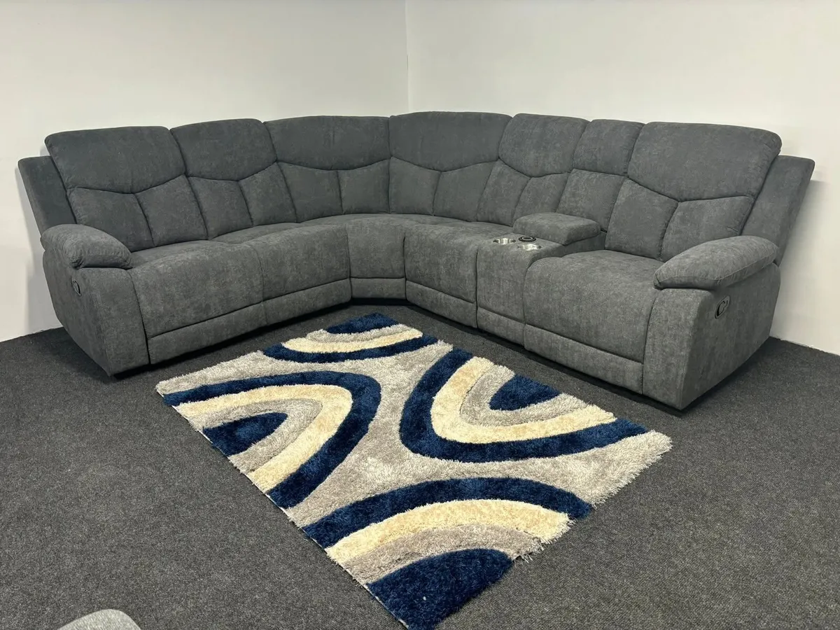 Grey Wireless Charging Fabric Recliner Sofa - Image 1