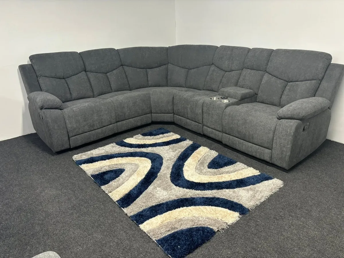 Grey Wireless Charging Fabric Recliner Sofa - Image 2