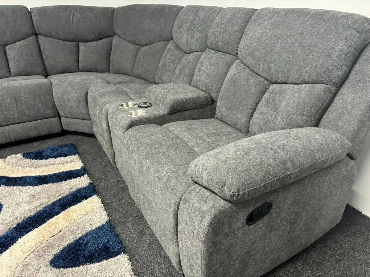 Grey Wireless Charging Fabric Recliner Sofa - Image 3