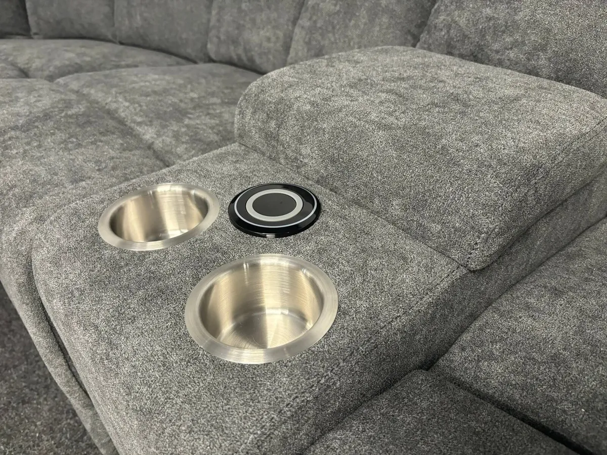 Grey Wireless Charging Fabric Recliner Sofa - Image 4