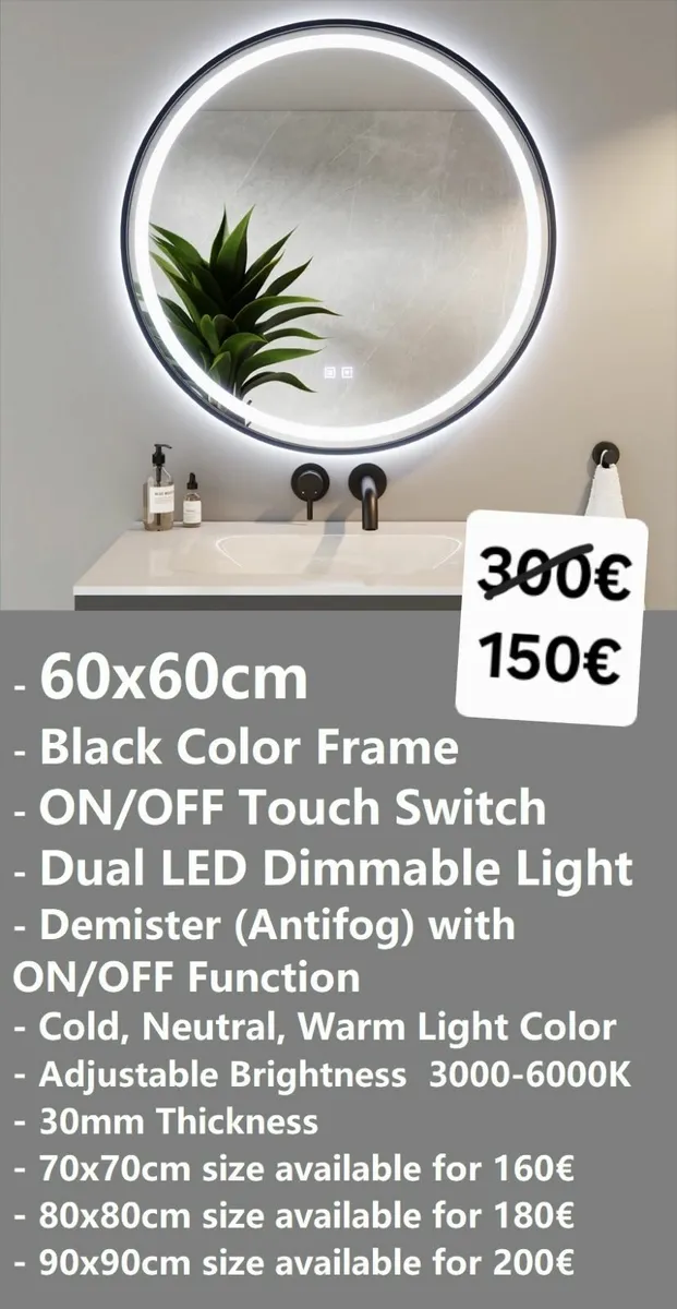 Black LED Bathroom Mirror - Image 1