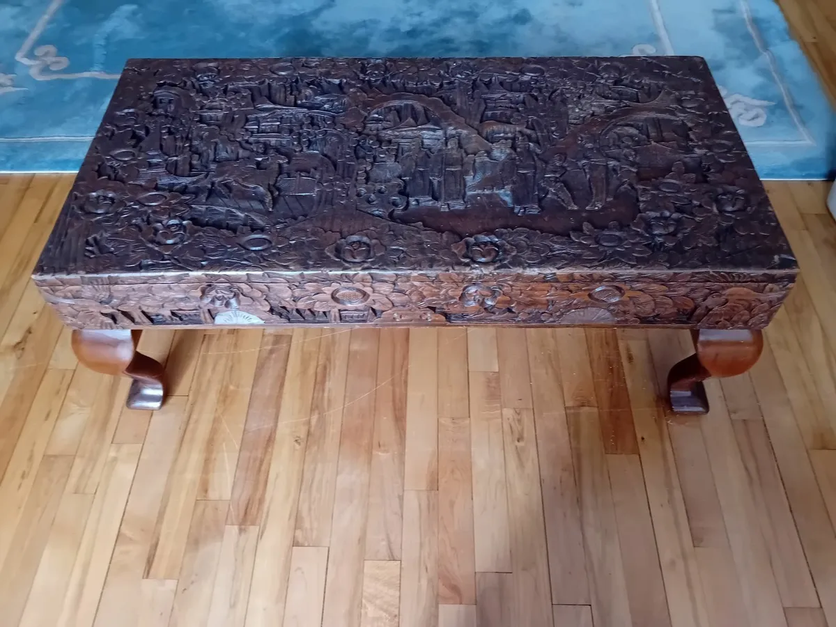 Hand carved tables  x 2 - Image 1
