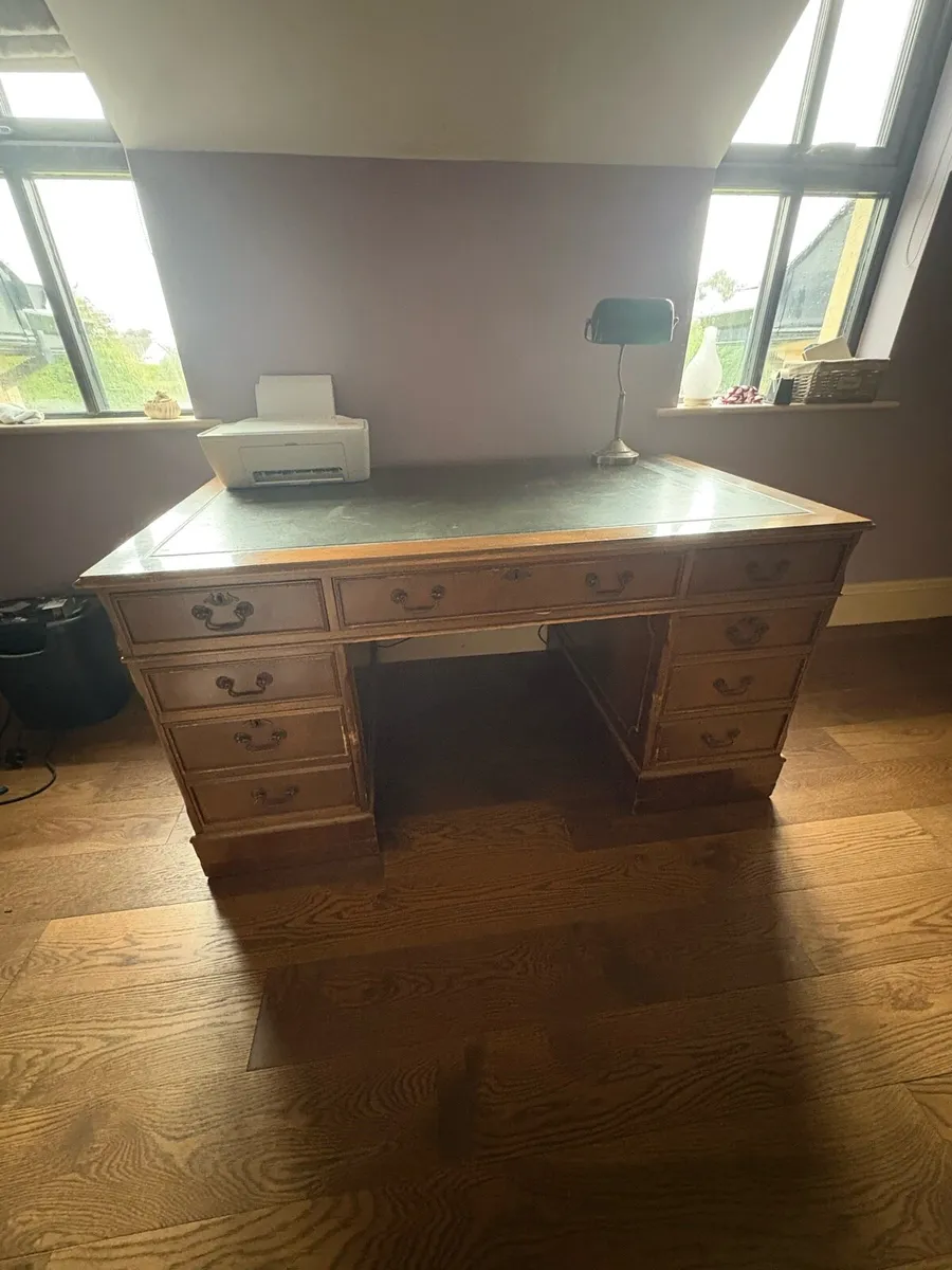 Vintage Leather-Top Pedestal Desk - Image 3