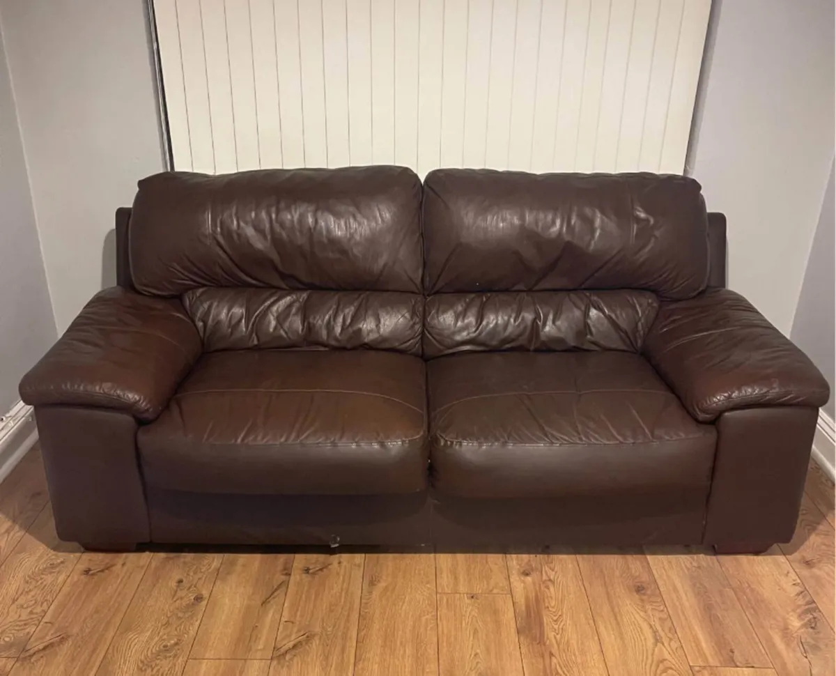 Chocolate Brown Leather Sofa 3-Seat - Image 1