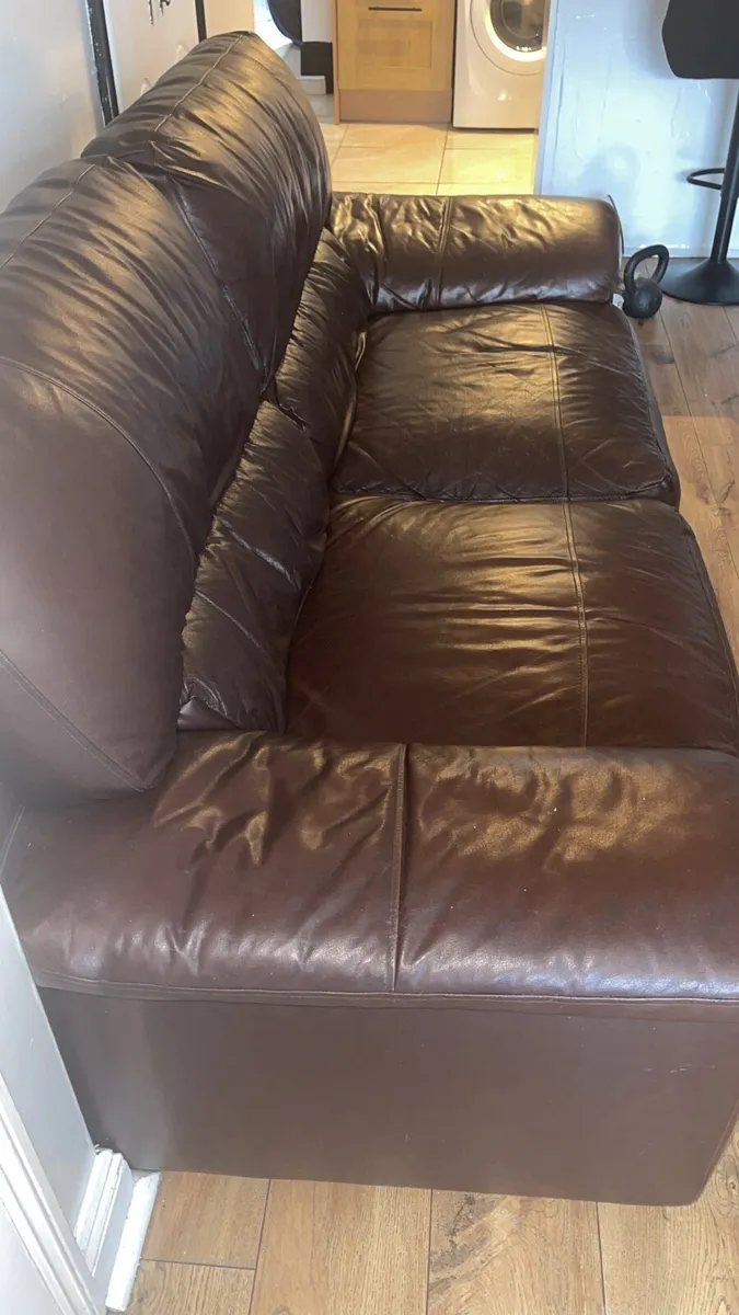 Chocolate Brown Leather Sofa 3-Seat - Image 2