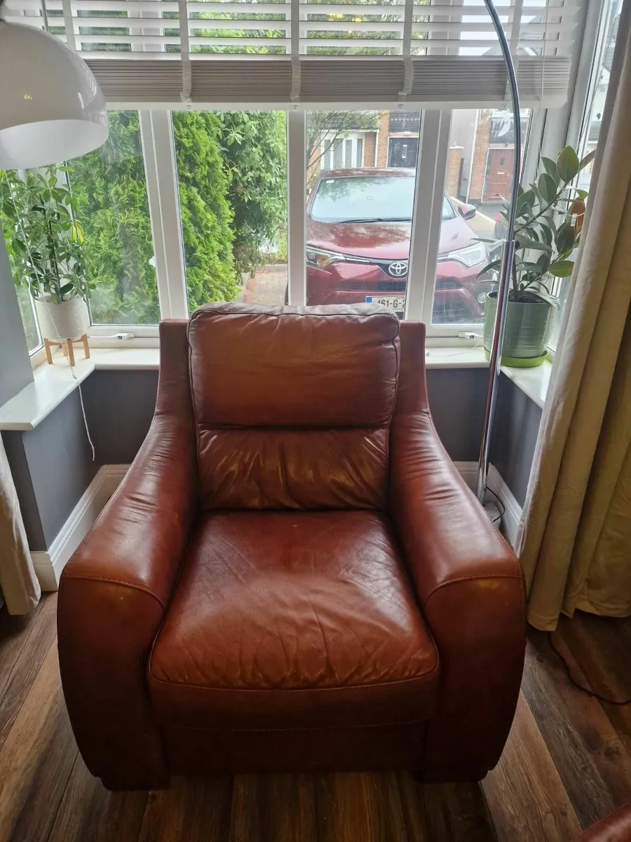 Leather armchair and footstool - Image 3