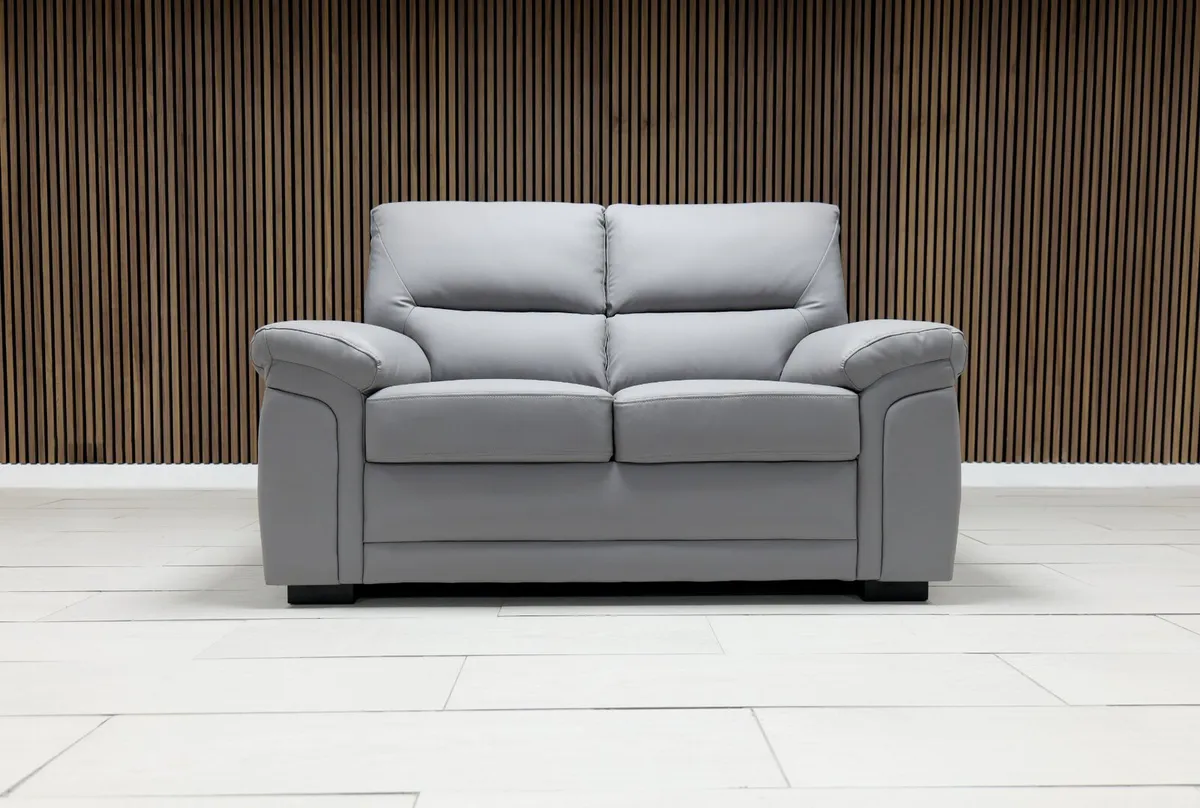 3+2 Light Grey Gretal Leather Sofa Set - Image 3