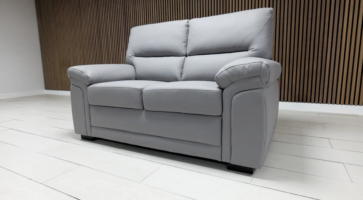 3+2 Light Grey Gretal Leather Sofa Set - Image 4