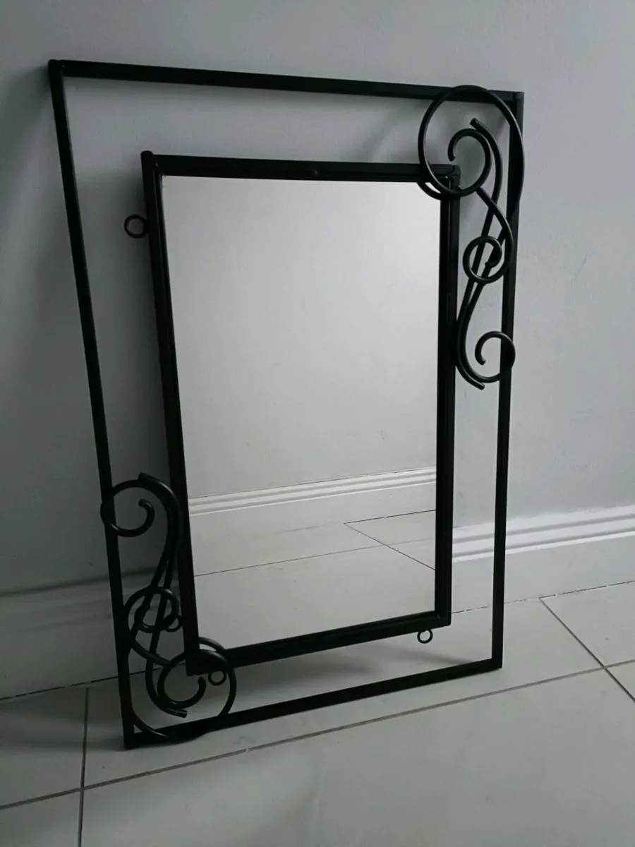 Mirror Set of 3 Black Wrought Iron - Image 3