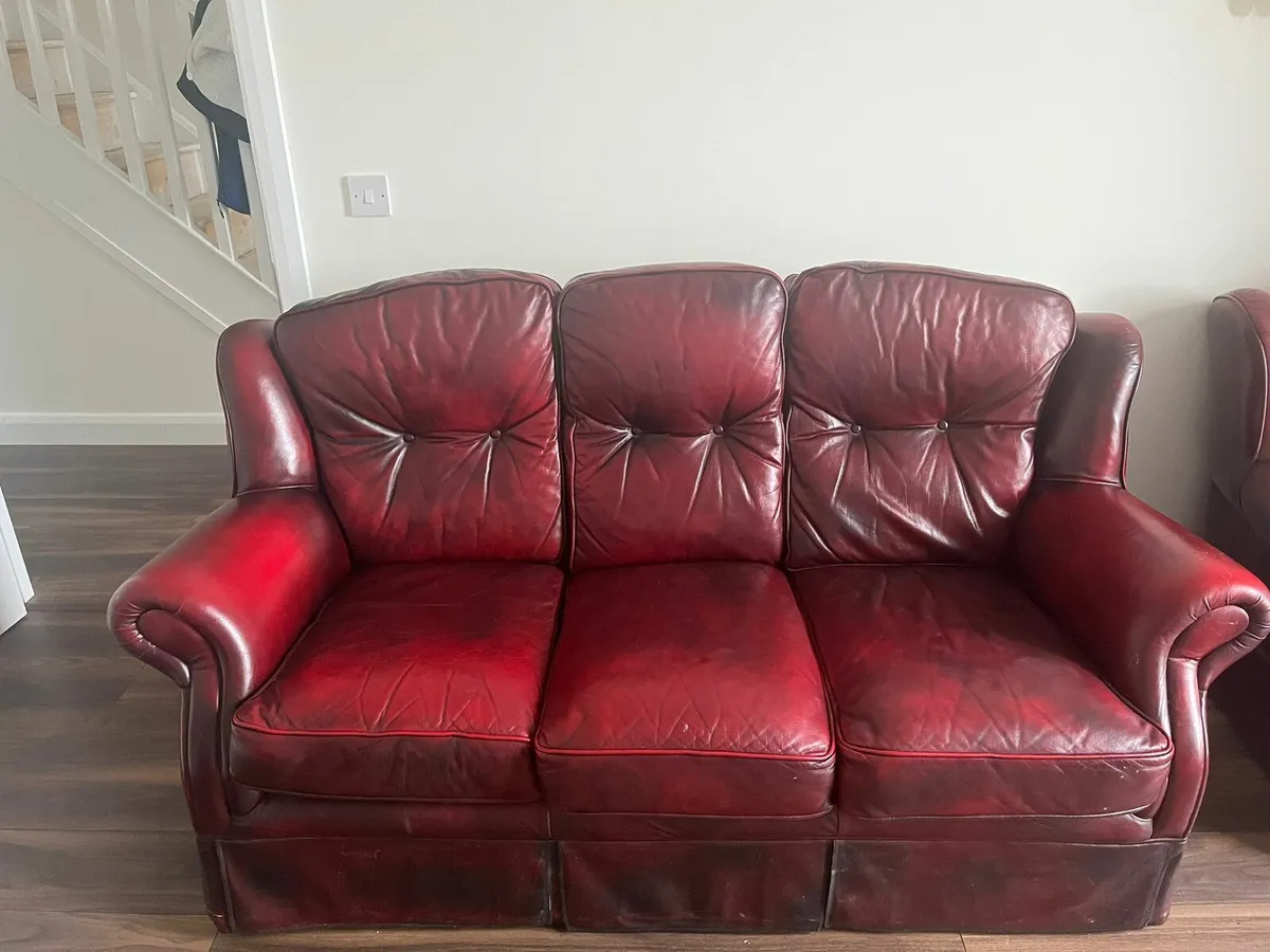 Leather suite of furniture- 3 seater + armchair - Image 1